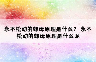 永不松动的螺母原理是什么？ 永不松动的螺母原理是什么呢